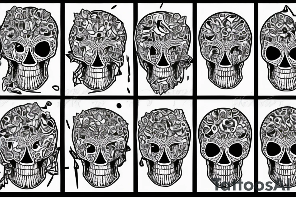 Hexagonal Patters with a glitching skull tattoo idea