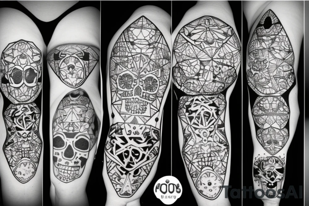 Hexagonal Patters with a glitching skull tattoo idea