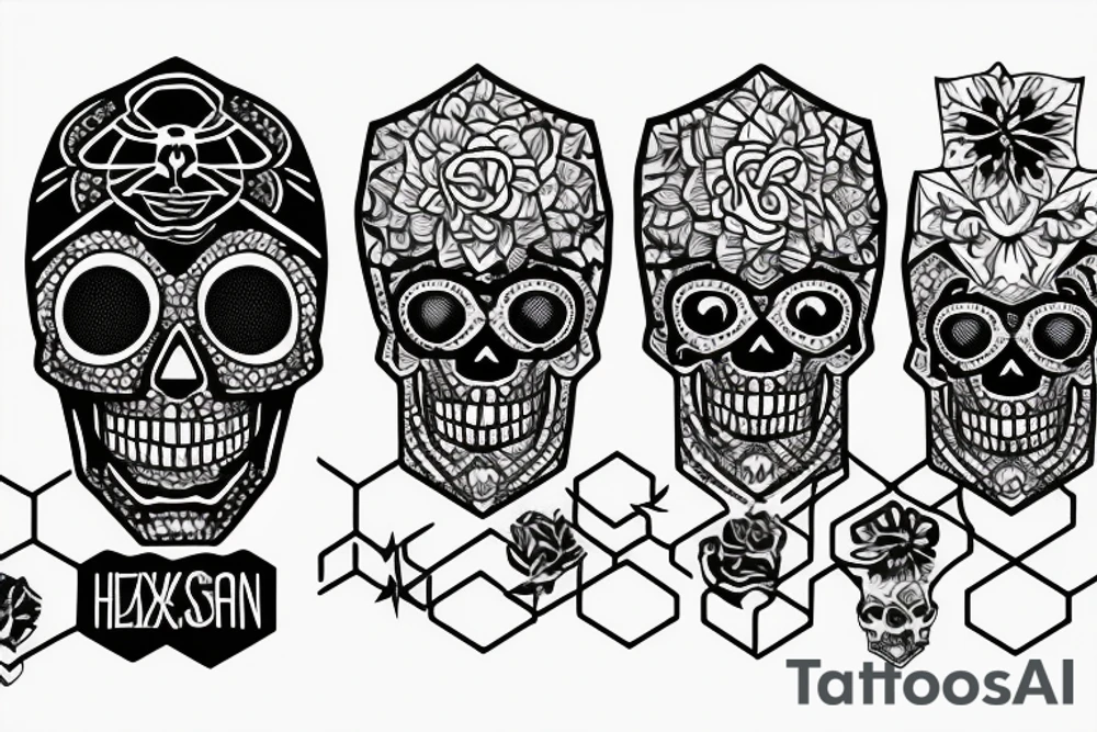 Hexagonal Patters with a glitching skull tattoo idea