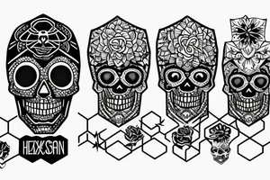 Hexagonal Patters with a glitching skull tattoo idea