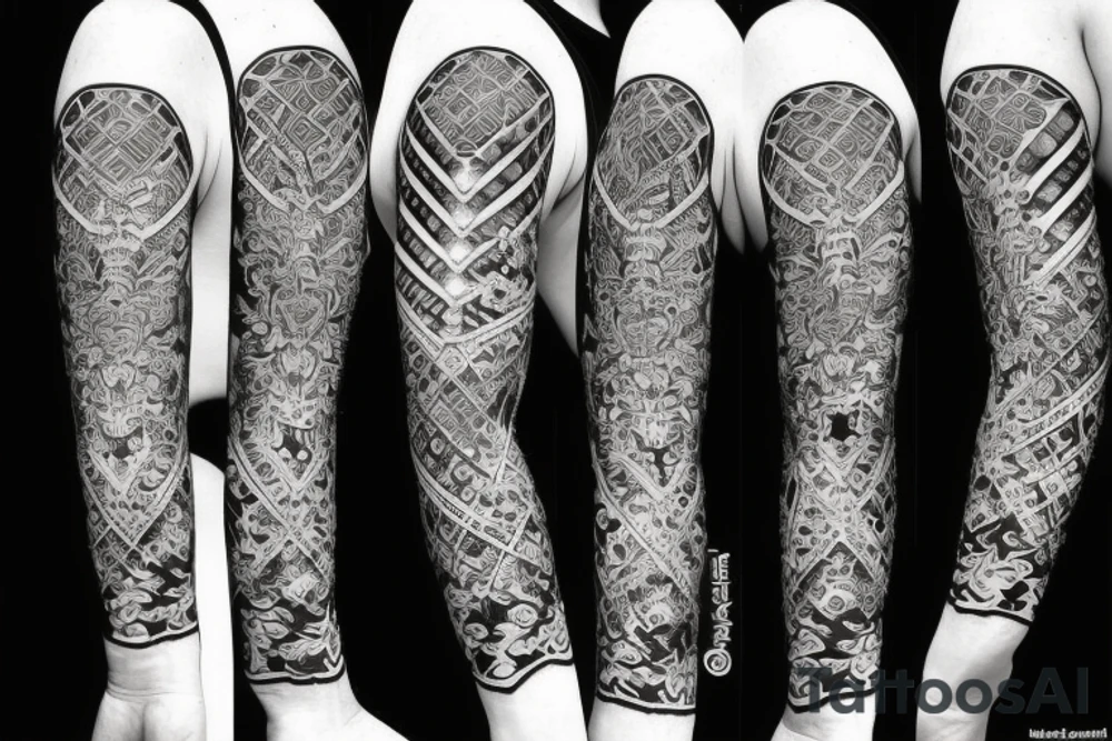 Hexagonal Patters with a glitching skull. Half sleeve. tattoo idea