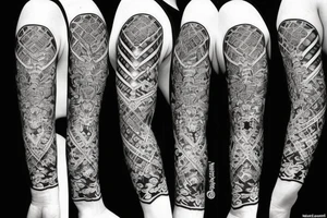 Hexagonal Patters with a glitching skull. Half sleeve. tattoo idea