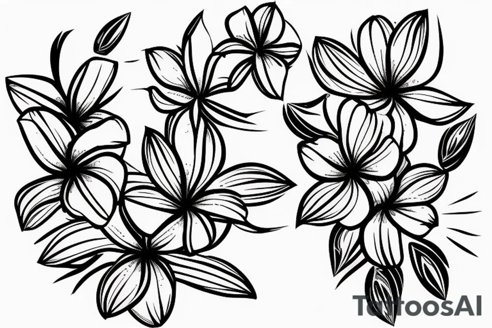 a hand pinching a string of plumeria flowers tattoo idea