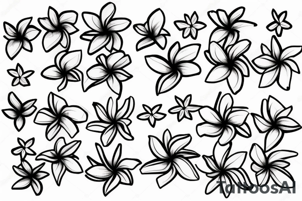 a hand pinching a string of plumeria flowers tattoo idea