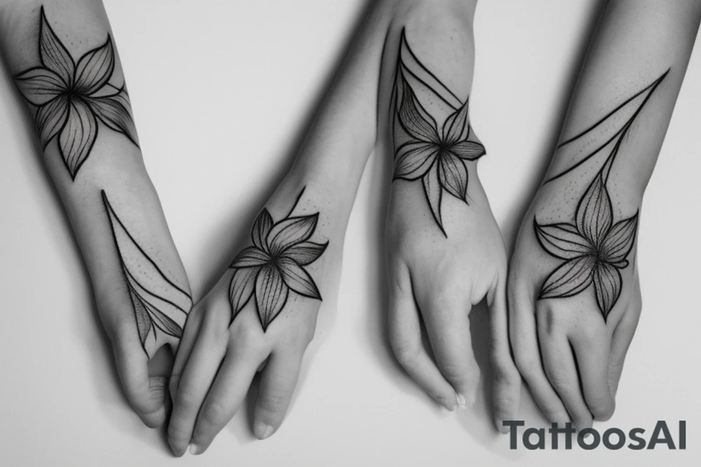 a hand pinching a string of plumeria flowers with two fingers tattoo idea