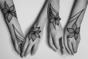 a hand pinching a string of plumeria flowers with two fingers tattoo idea