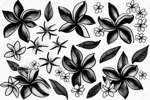 a hand pinching a string of plumeria flowers with two fingers tattoo idea