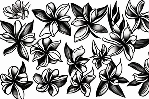 a hand pinching a string of plumeria flowers with two fingers tattoo idea