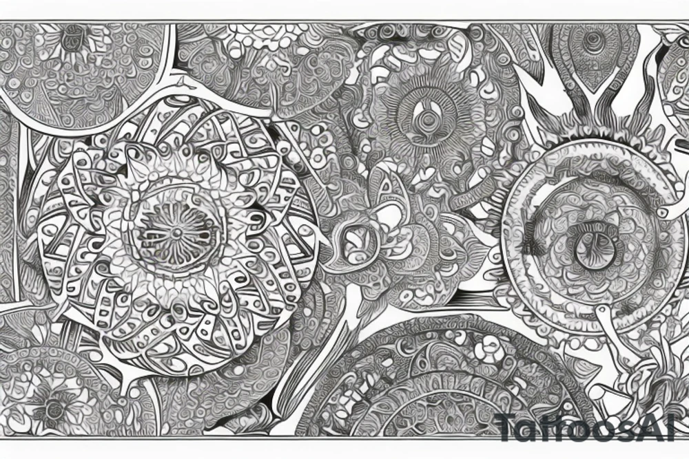 Mandala with key fish and psychedelics tattoo idea