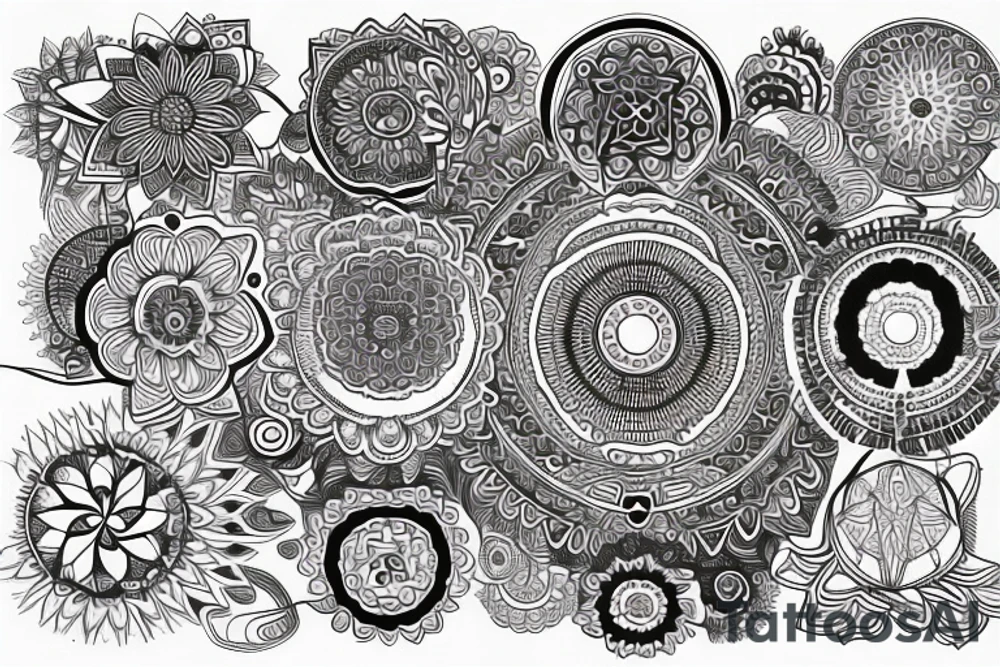 Mandala with koy and psychedelics tattoo idea