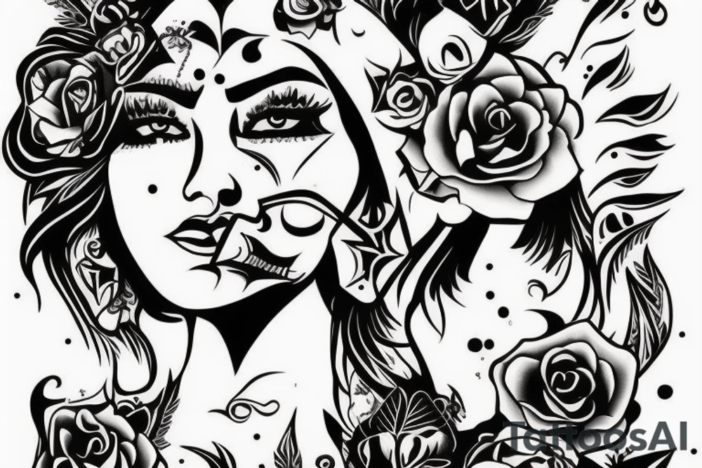 chicano woman smoking a joint tattoo idea