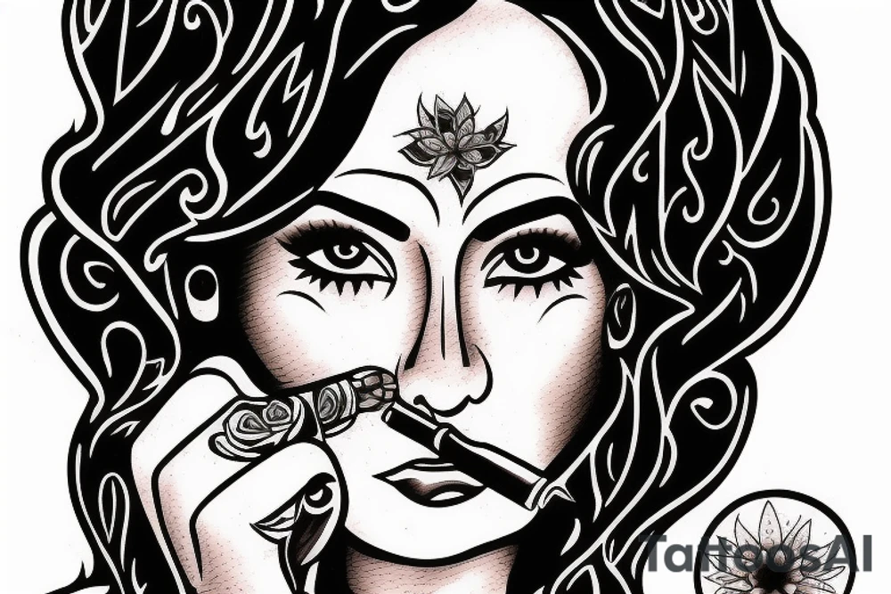 chicano woman smoking a joint tattoo idea