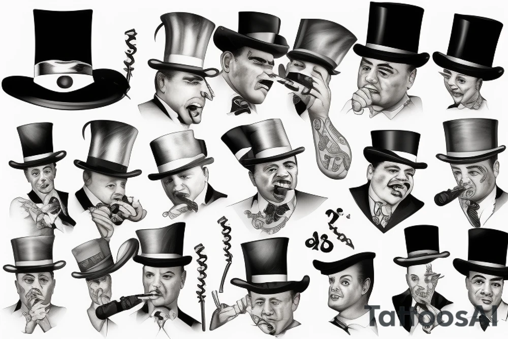 al capone wearing a top hat smoking a cigarette while playing poker tattoo idea