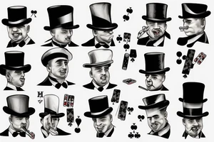 al capone wearing a top hat smoking a cigarette while playing poker tattoo idea