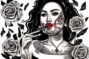 Chicano woman smoking a cigarette while holding a gun tattoo idea