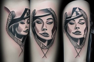Chicano woman smoking a cigarette while holding a gun tattoo idea