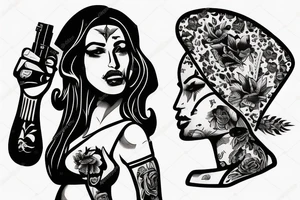 Chicano woman smoking a cigarette while holding a gun tattoo idea