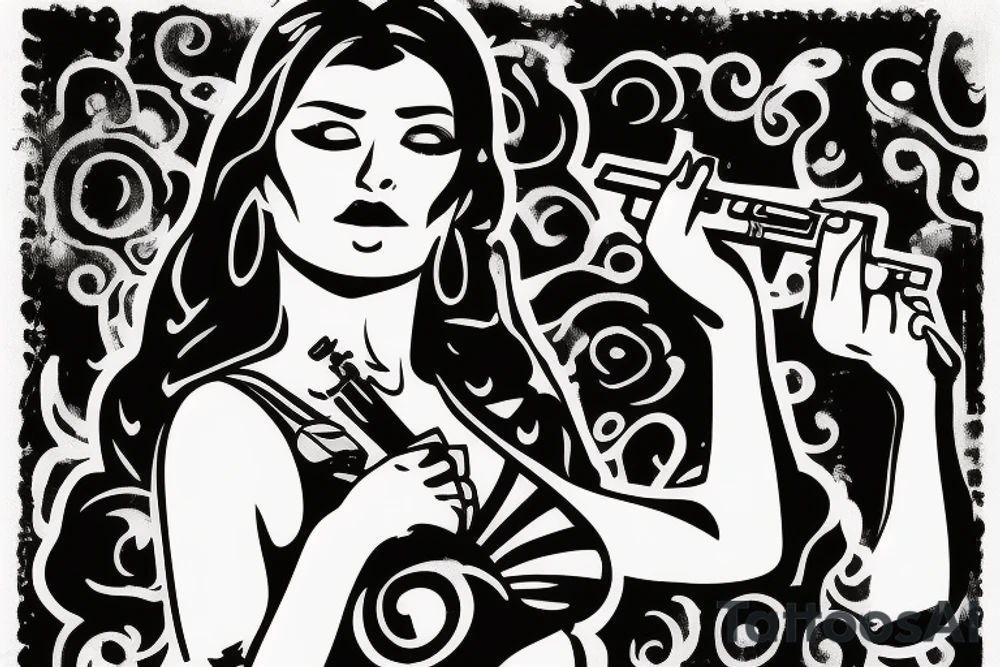 Chicano woman smoking a cigarette while holding a gun tattoo idea Chicano woman smoking a cigarette while holding a gun tattoo idea