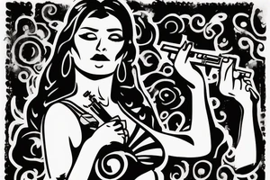 Chicano woman smoking a cigarette while holding a gun tattoo idea