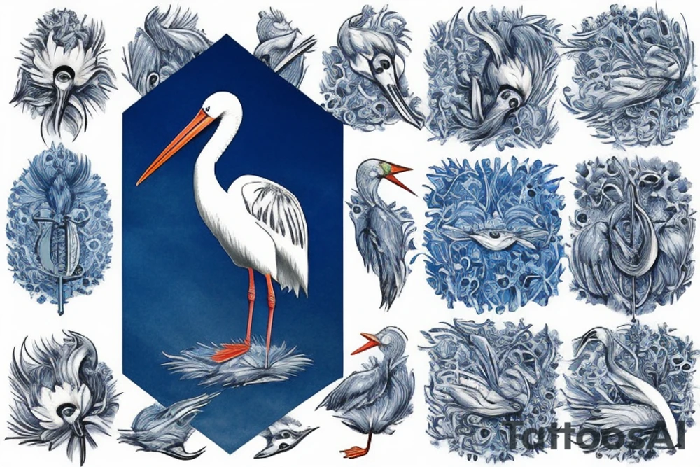 stork in cornflowers tattoo idea