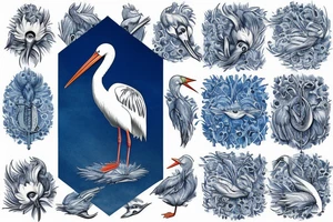 stork in cornflowers tattoo idea