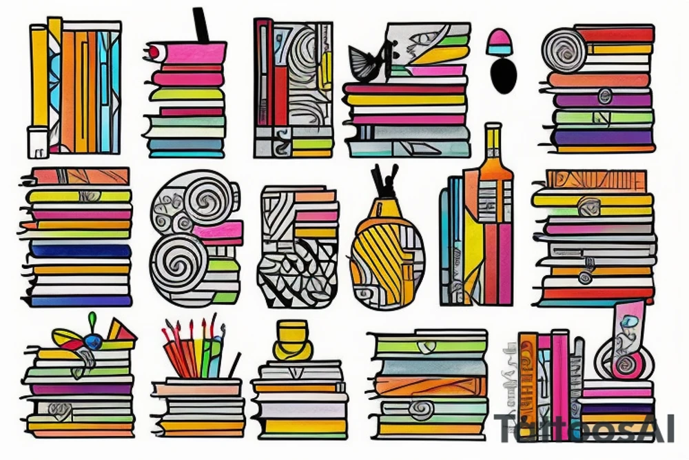 color bookshelf tattoo idea