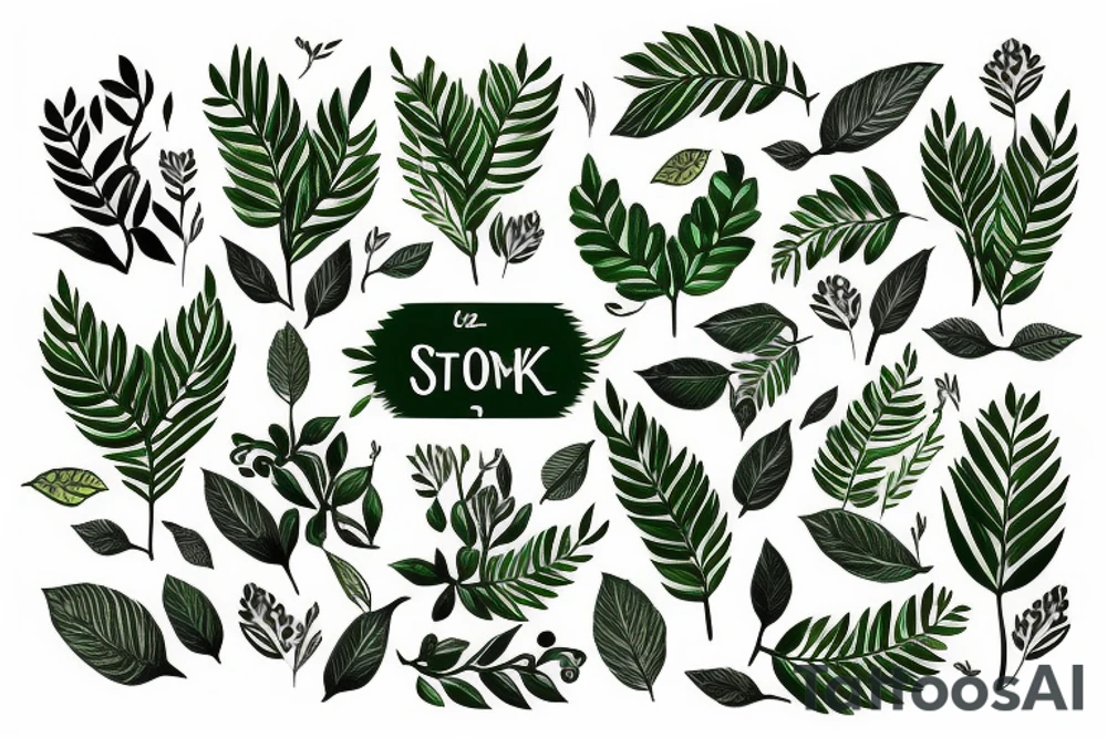 stork in green leaves tattoo idea