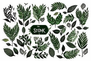 stork in green leaves tattoo idea