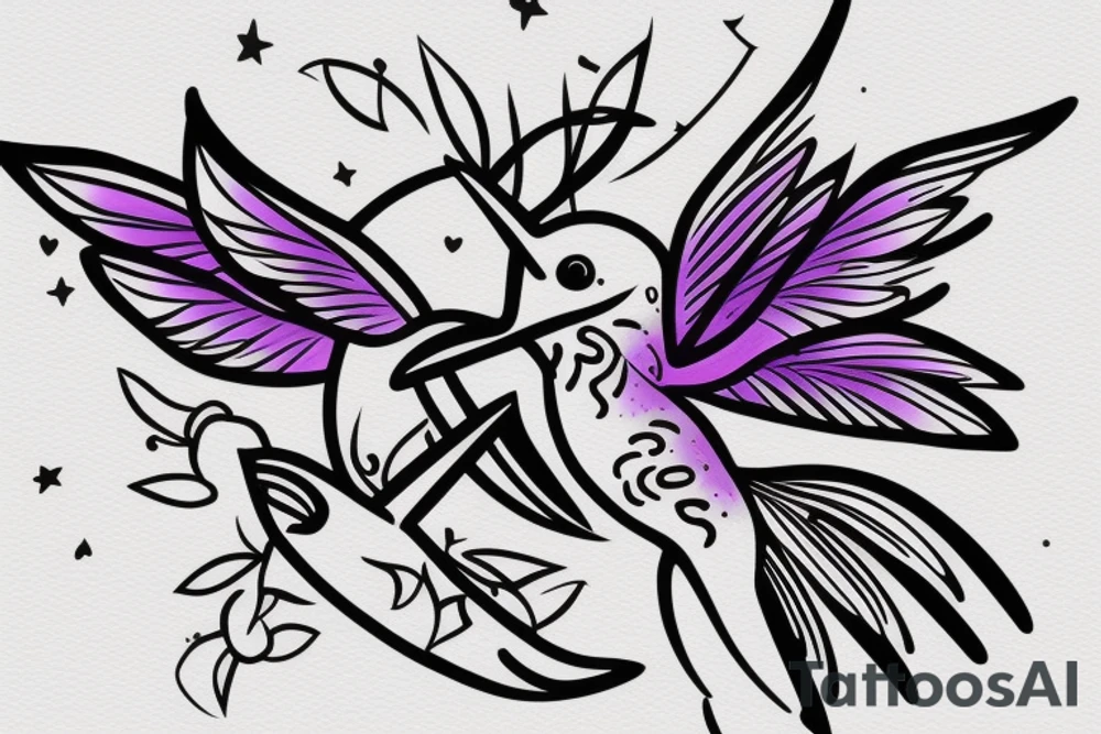 Humming bird, purple flower and a star tattoo idea