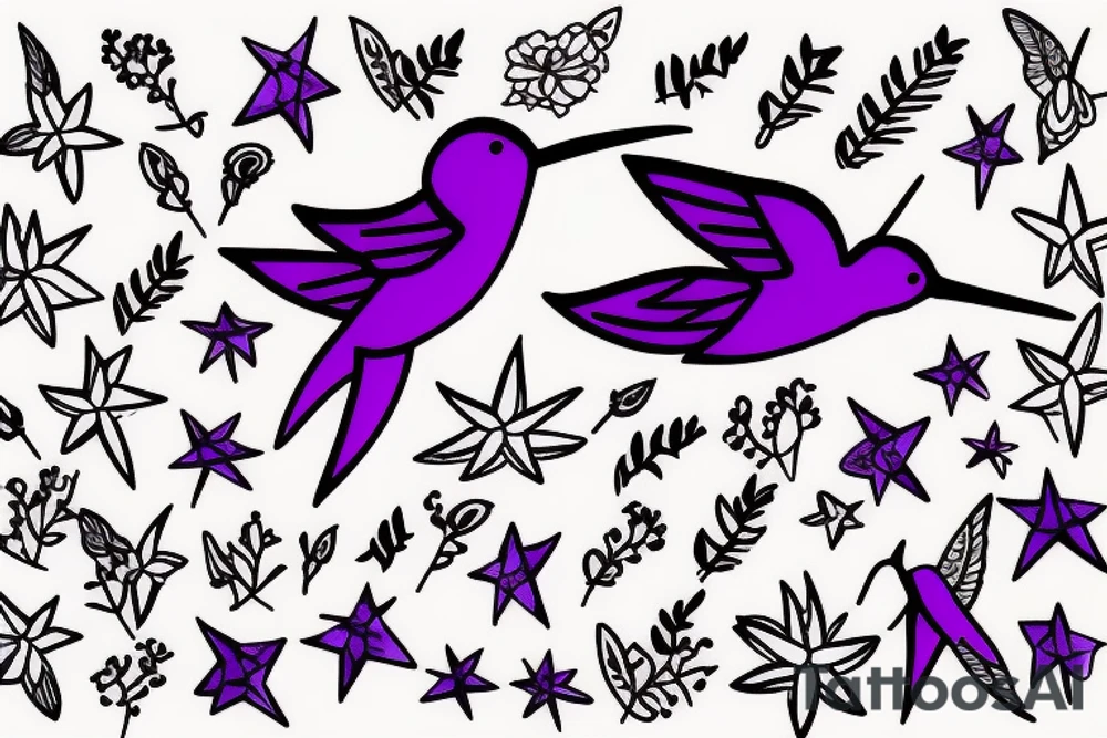 Humming bird, purple flower and a star tattoo idea