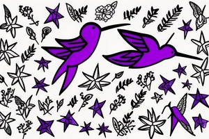 Humming bird, purple flower and a star tattoo idea