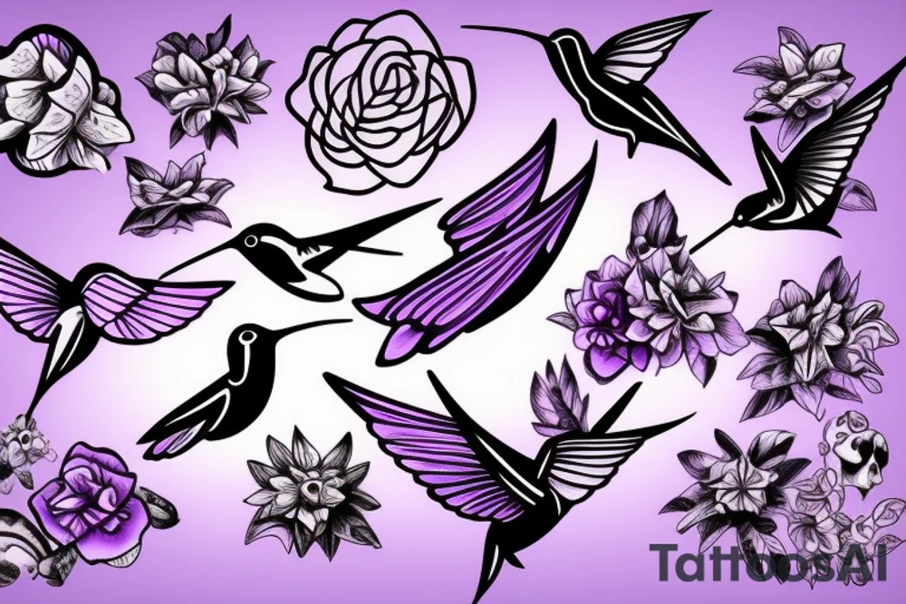 Humming bird, purple flower and a star tattoo idea