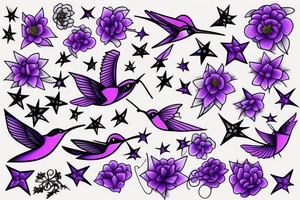 Humming bird, purple flower and a star tattoo idea