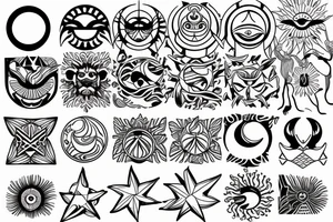 SUN, MOON, STAR, ARIES, INFINITY, BALANCE, PARADISE tattoo idea