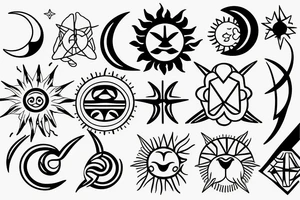 SUN, MOON, STAR, ARIES, INFINITY, BALANCE, PARADISE tattoo idea