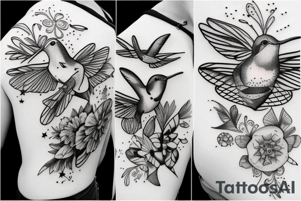 A Humming bird, a flower and a star tattoo idea