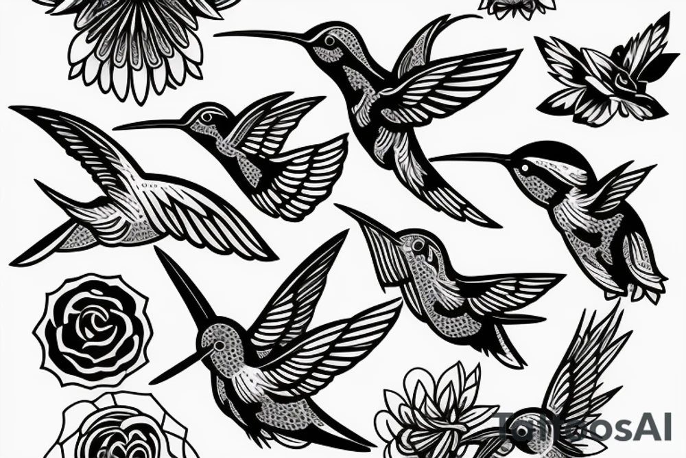 A Humming bird, a flower and a star tattoo idea