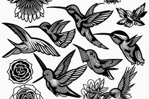 A Humming bird, a flower and a star tattoo idea