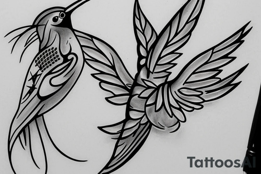 A Humming bird, a flower and a star tattoo idea