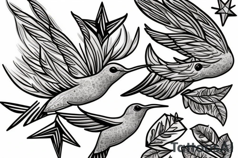 A Humming bird, a flower and a star tattoo idea