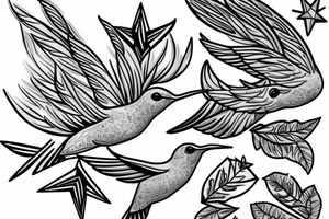 A Humming bird, a flower and a star tattoo idea