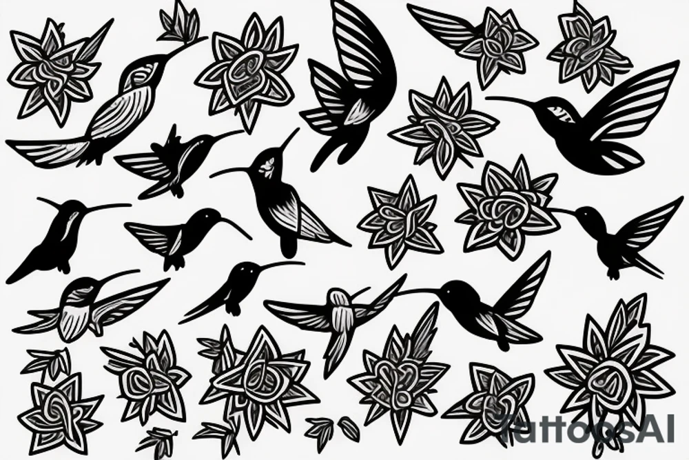 A Humming bird, a flower and a star tattoo idea