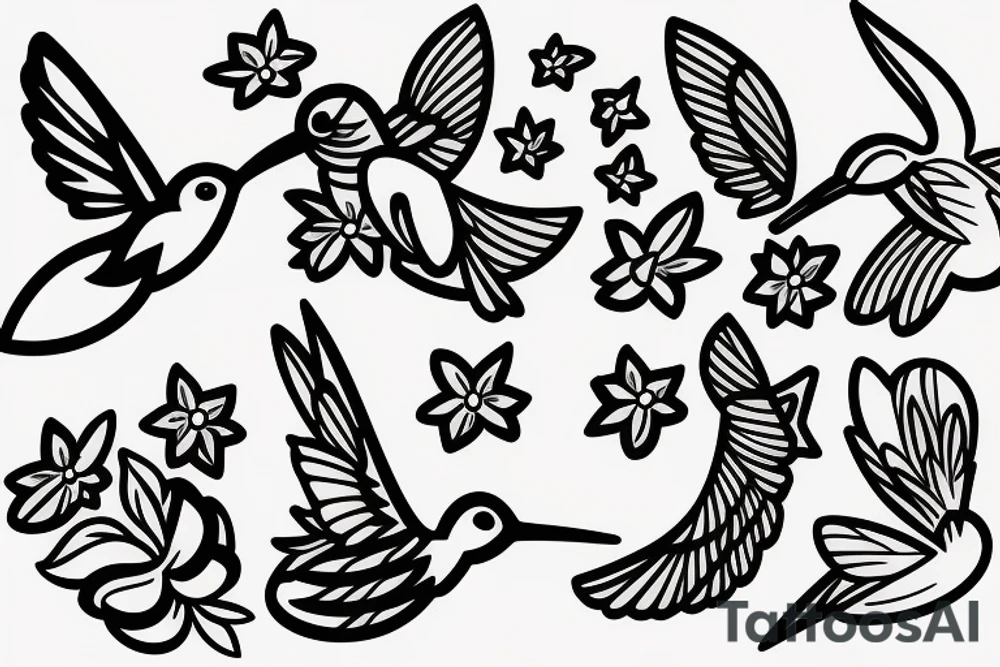 A Humming bird, a flower and a star tattoo idea