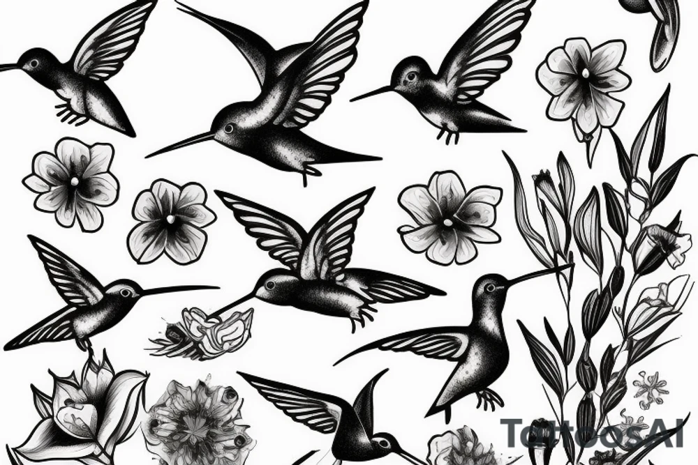 A Humming bird, a flower and a star tattoo idea
