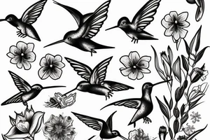 A Humming bird, a flower and a star tattoo idea