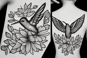 A Humming bird, a flower and a star tattoo idea