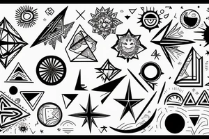 GEOMETRIC FINE LINE, SUN, MOON, STAR, ARIES, tattoo idea