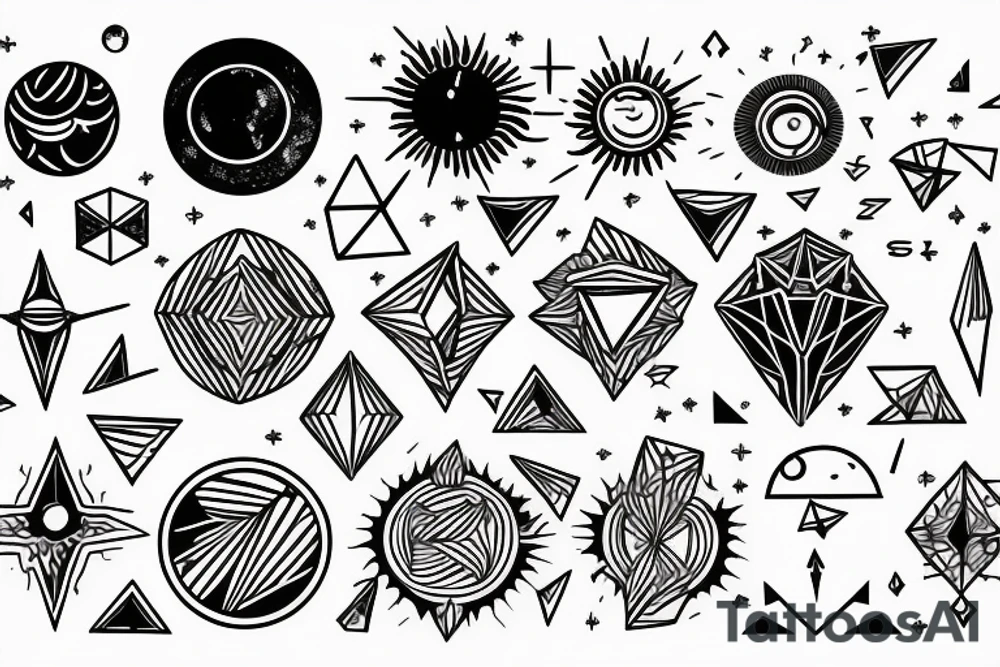 GEOMETRIC FINE LINE, SUN, MOON, STAR, ARIES, tattoo idea