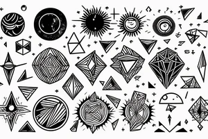 GEOMETRIC FINE LINE, SUN, MOON, STAR, ARIES, tattoo idea