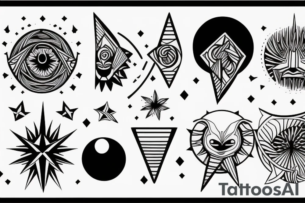 FINE LINE CONCEPT, SUN, MOON, STAR, ARIES, tattoo idea